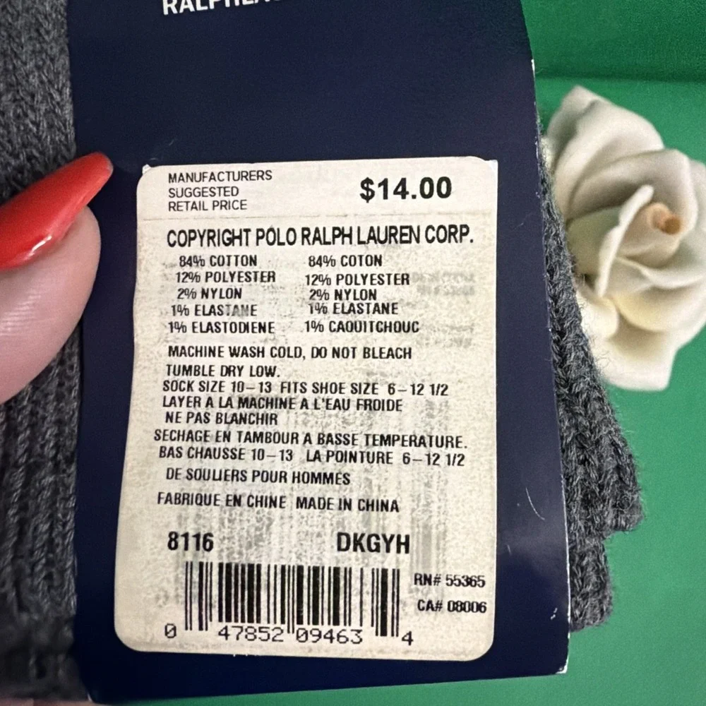 New POLO Ralph Lauren Dark Gray Cotton  ARGYLE Trouser Crew SOCKS #8116 6-12.5